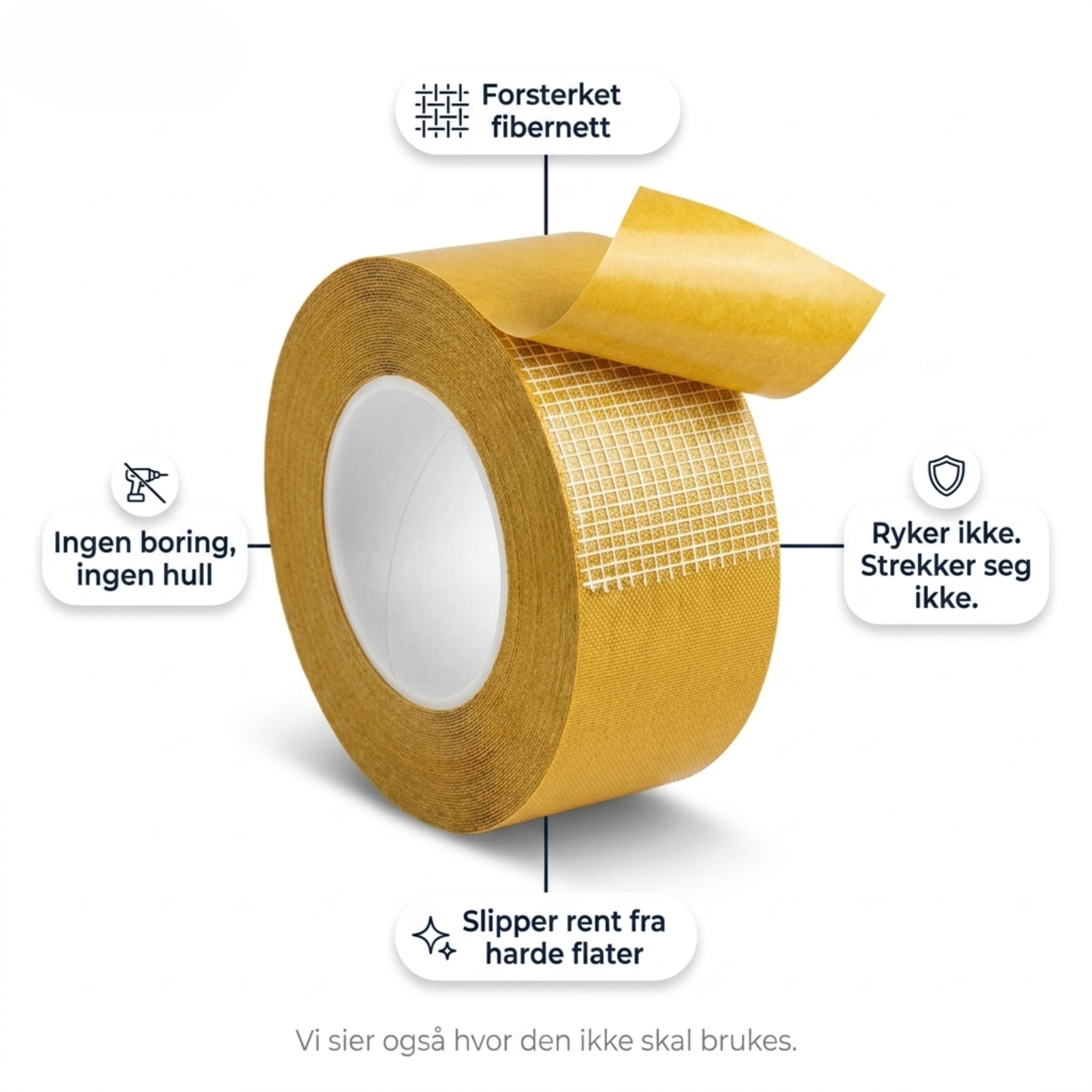 FiberGrip — dobbeltsidig teip med fibernett